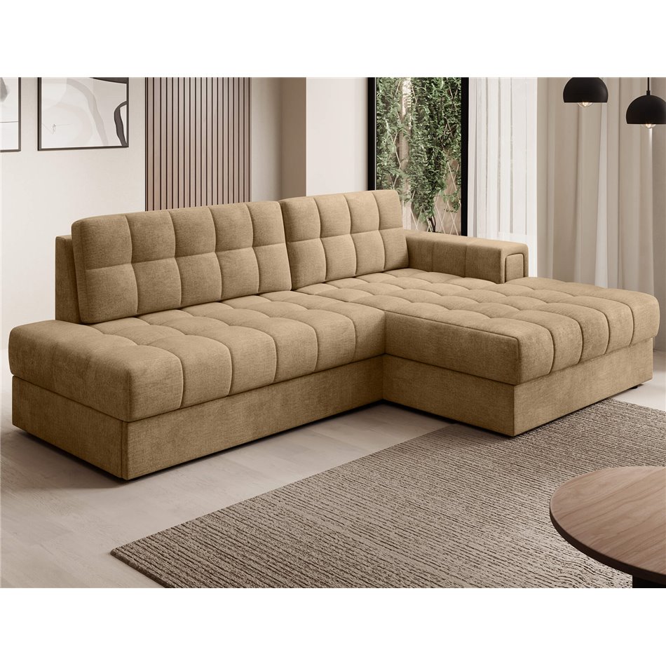 Corner sofa Elezalt R, sleeping function, Monolith 09, velvet, beige, H82x240x150cm