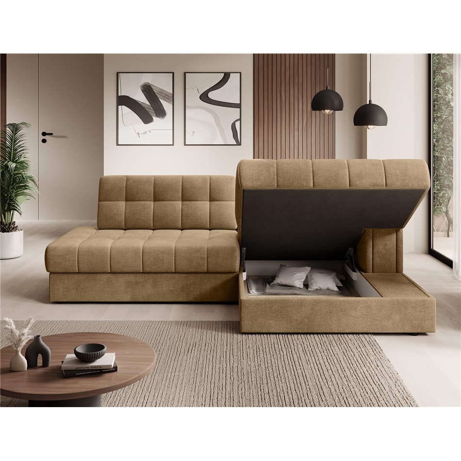 Corner sofa Elezalt R, sleeping function, Monolith 09, velvet, beige, H82x240x150cm