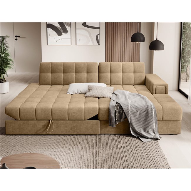 Corner sofa Elezalt R, sleeping function, Monolith 09, velvet, beige, H82x240x150cm