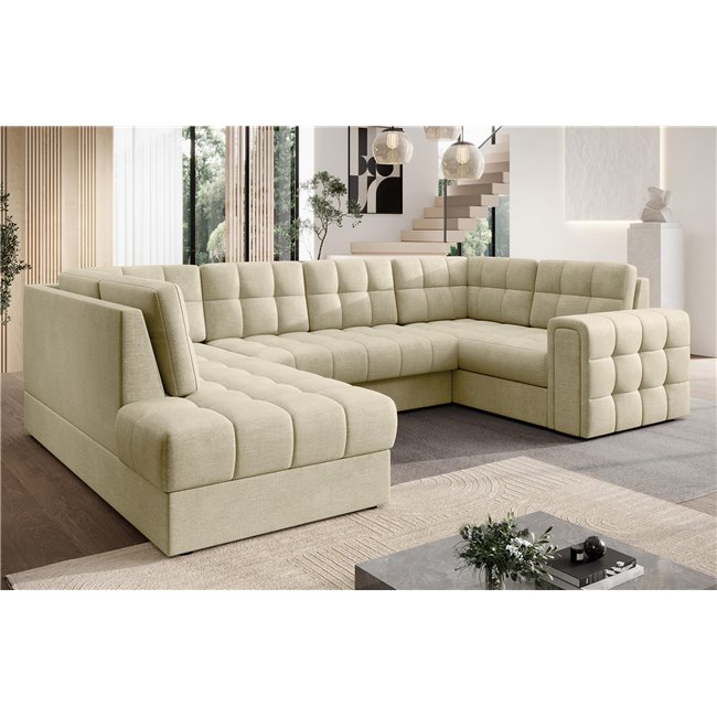 Corner sofa Elewett L, sleeping function, Monolith 04, velvet, grey, H82x299x198cm