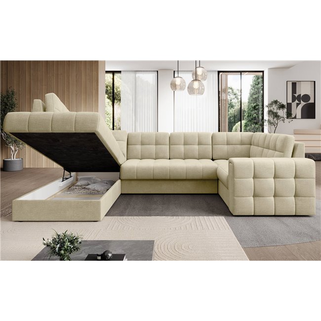 Corner sofa Elewett L, sleeping function, Monolith 04, velvet, grey, H82x299x198cm