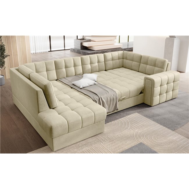 Corner sofa Elewett L, sleeping function, Monolith 04, velvet, grey, H82x299x198cm