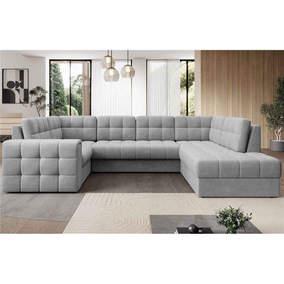 Corner sofa Elewett R, sleeping function, Monolith 85, velvet, grey, H82x299x198cm