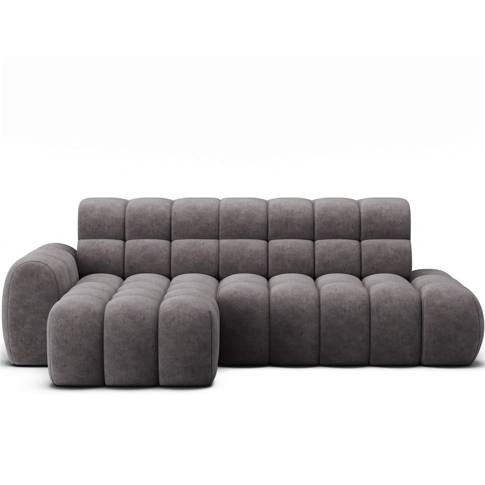 Corner sofa Eleedro L, electrically extendable, Aura 04, velvet, grey, H98x283x165cm