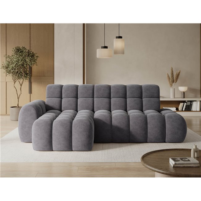 Corner sofa Eleedro L, electrically extendable, Aura 04, velvet, grey, H98x283x165cm