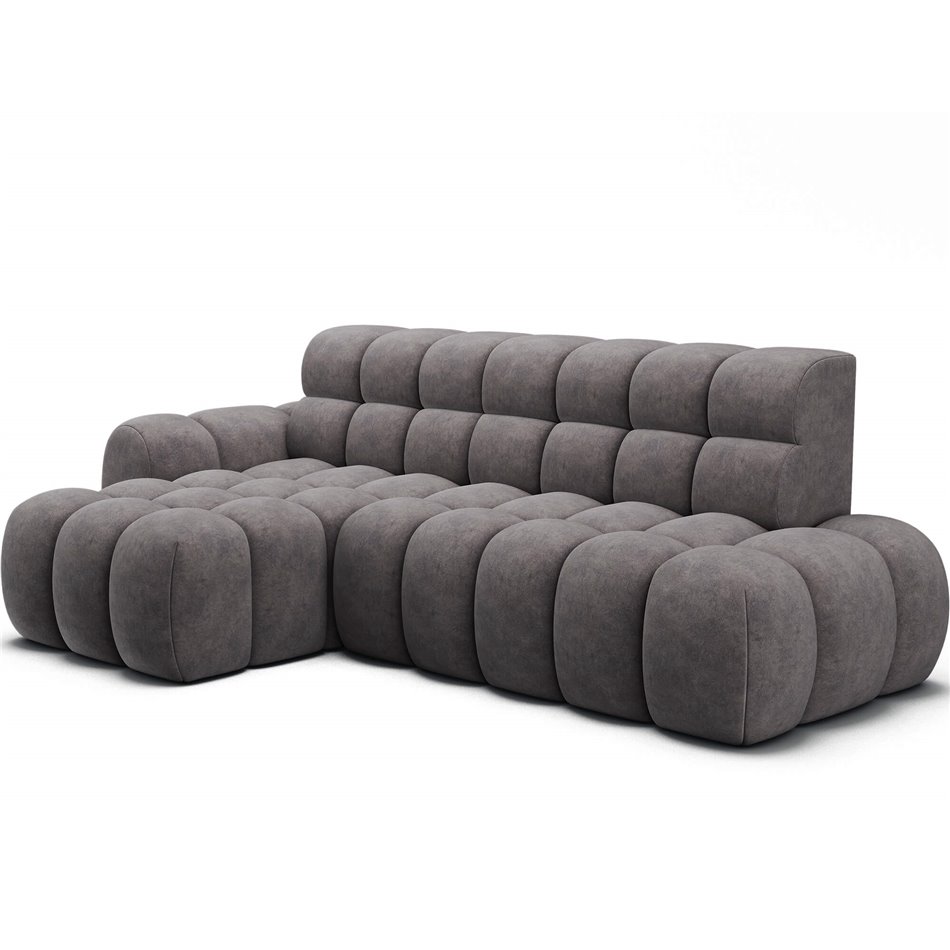 Corner sofa Eleedro L, electrically extendable, Aura 04, velvet, grey, H98x283x165cm