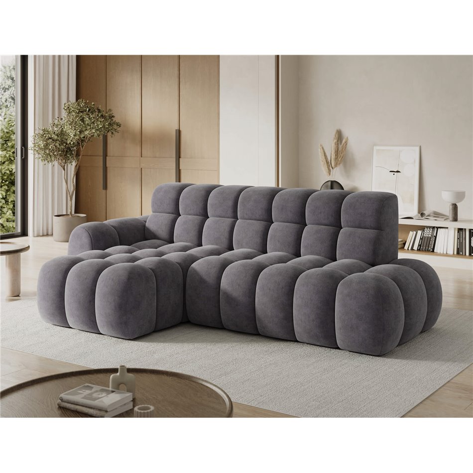 Corner sofa Eleedro L, electrically extendable, Aura 04, velvet, grey, H98x283x165cm