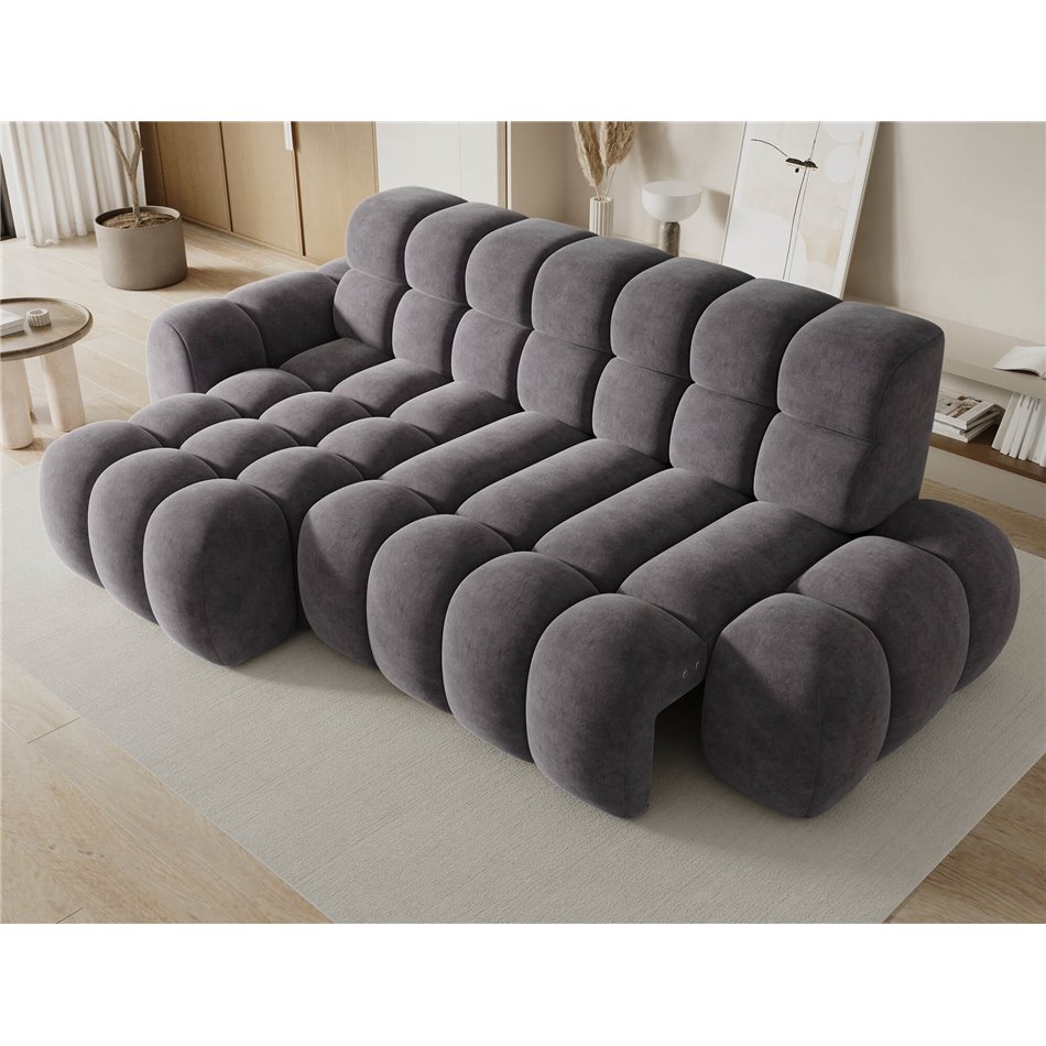 Corner sofa Eleedro L, electrically extendable, Aura 04, velvet, grey, H98x283x165cm