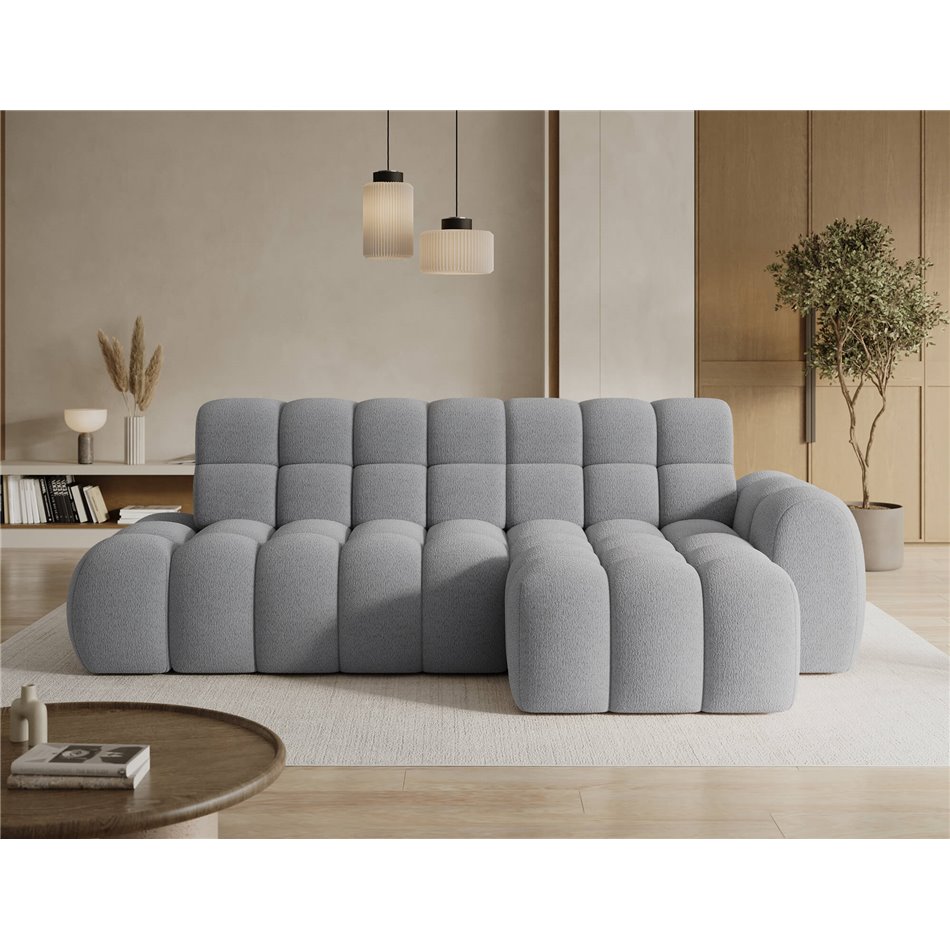 Corner sofa Eleedro R, electrically extendable, Royal 04, boucle, grey, H98x283x165cm