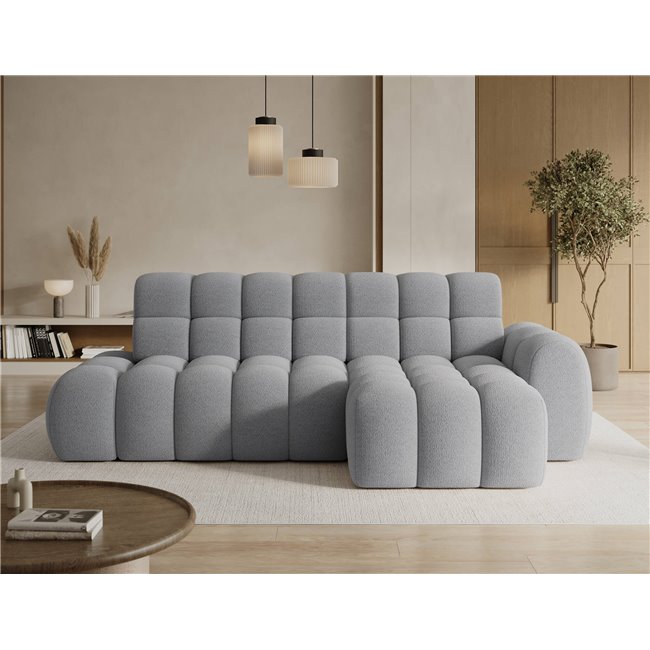 Corner sofa Eleedro R, electrically extendable, Royal 04, boucle, grey, H98x283x165cm