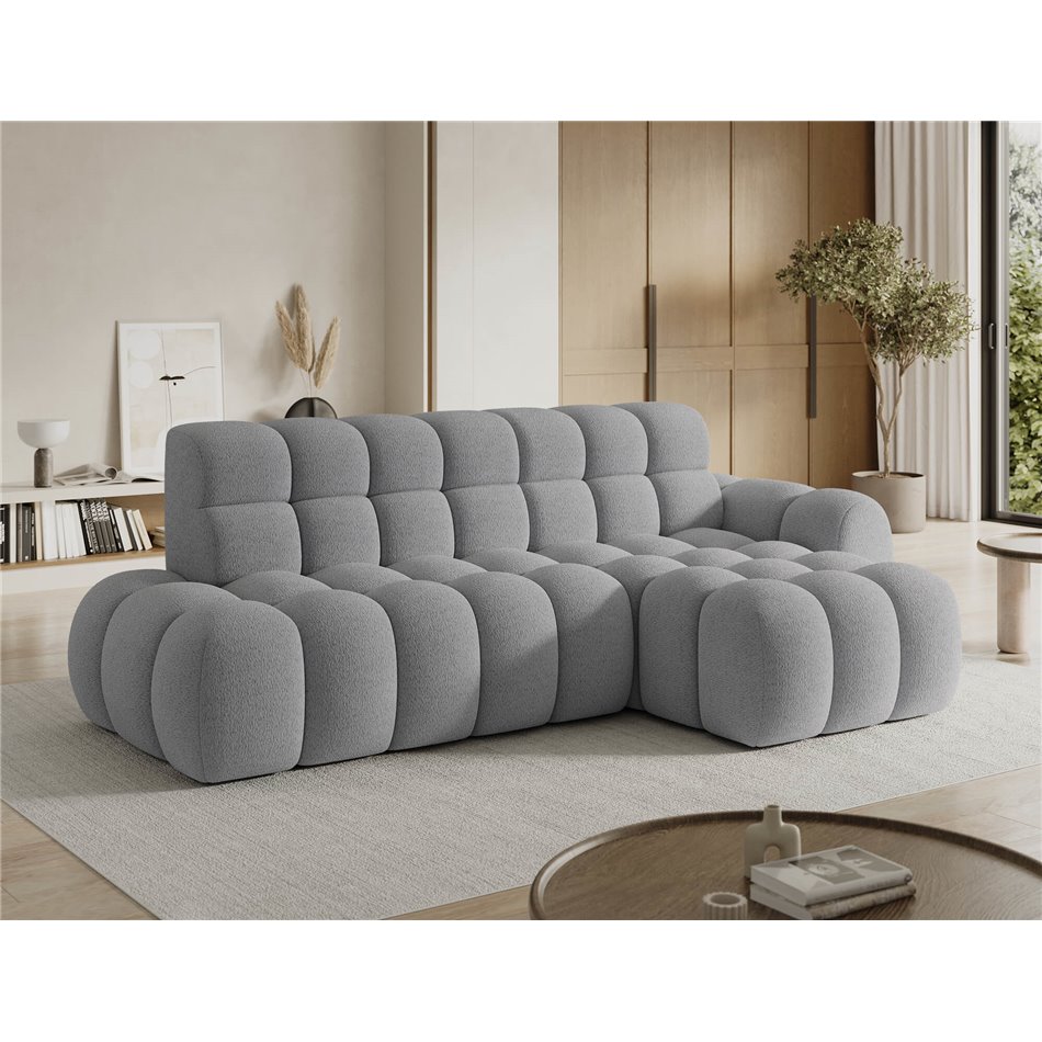Corner sofa Eleedro R, electrically extendable, Royal 04, boucle, grey, H98x283x165cm