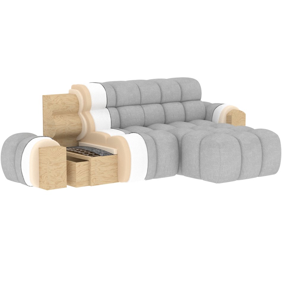 Corner sofa Eleedro R, electrically extendable, Royal 04, boucle, grey, H98x283x165cm