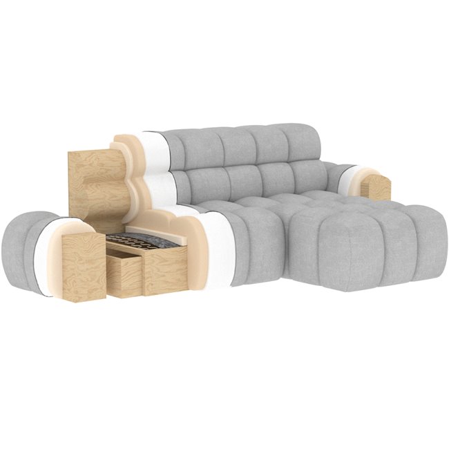 Corner sofa Eleedro R, electrically extendable, Royal 04, boucle, grey, H98x283x165cm