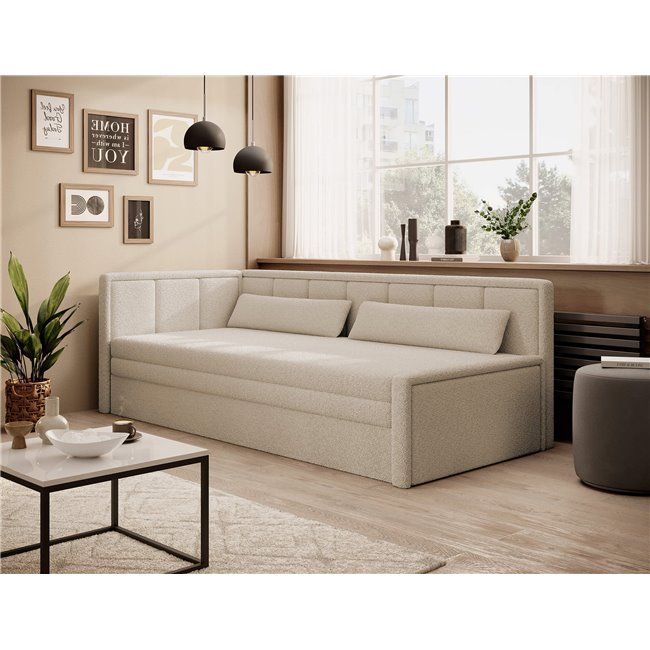 Sofa bed Elfulgeo L, sleeping function, Royal 18, boucle, beige, H77x214x82cm