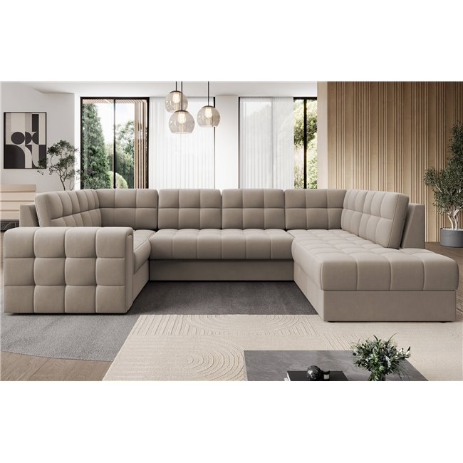 Corner sofa Elewett R, sleeping function, Sola 18, beige, H82x299x198cm