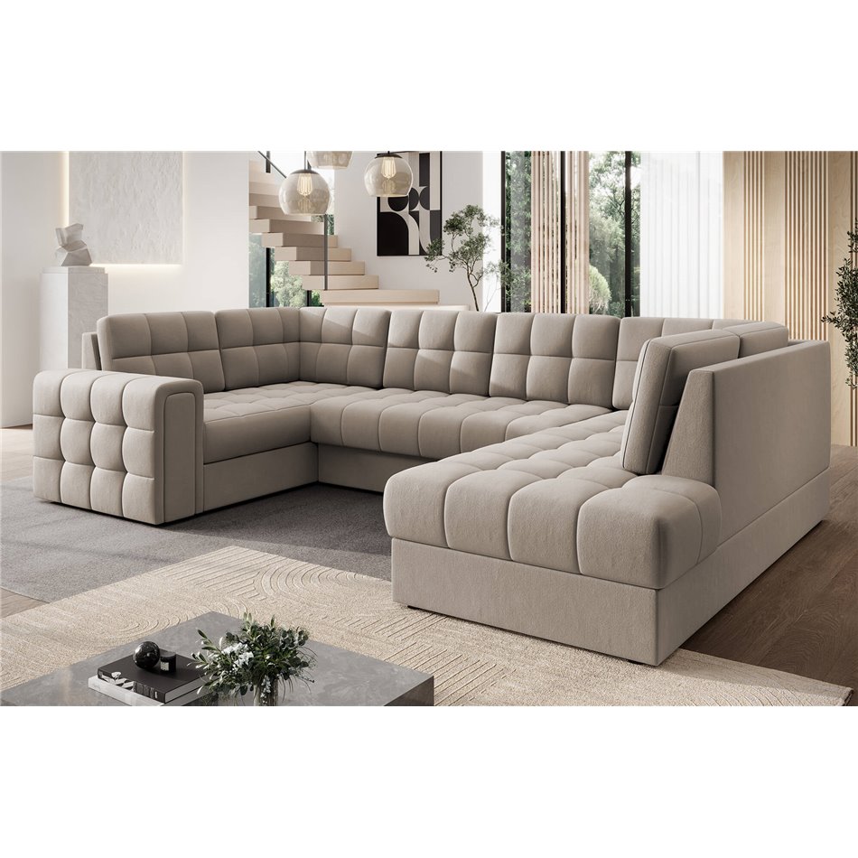 Corner sofa Elewett R, sleeping function, Sola 18, beige, H82x299x198cm