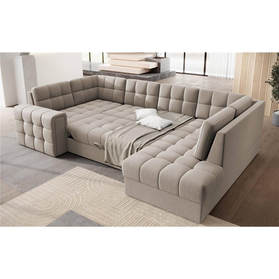 Corner sofa Elewett R, sleeping function, Sola 18, beige, H82x299x198cm