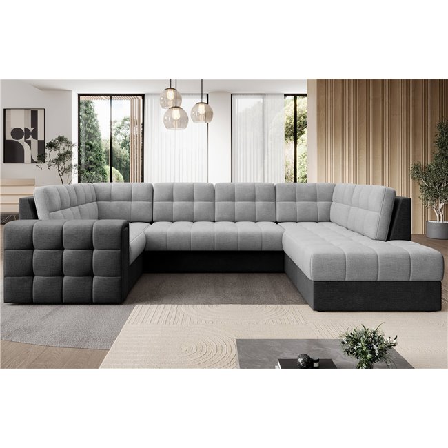 Corner sofa Elewett R, sleeping function, Monolith 84, Monolith 97, velvet, grey, H82x299x198cm