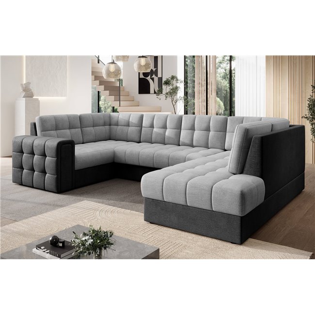 Corner sofa Elewett R, sleeping function, Monolith 84, Monolith 97, velvet, grey, H82x299x198cm