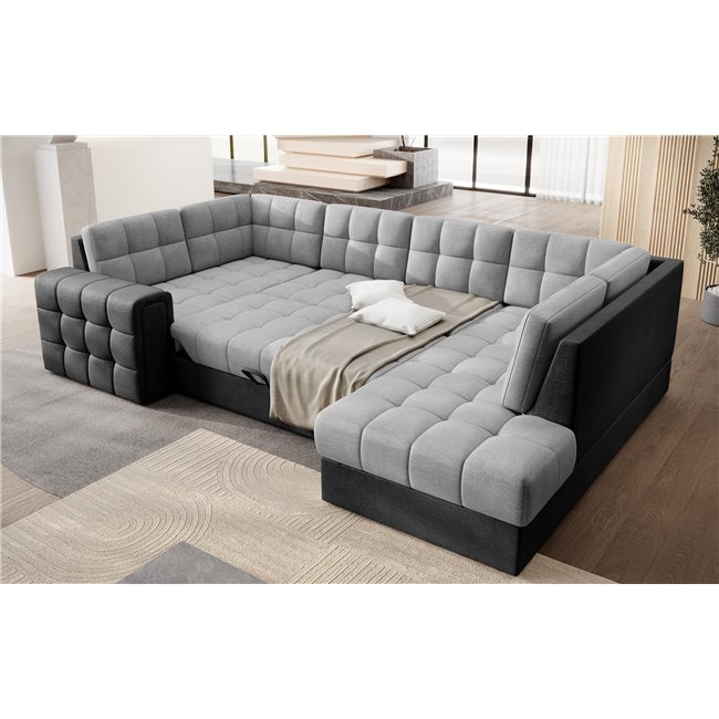 Corner sofa Elewett R, sleeping function, Monolith 84, Monolith 97, velvet, grey, H82x299x198cm