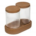 LOT ORGANISER x2, glass, with cork wood pad and lids, H13.6x17.6x9.6cm
