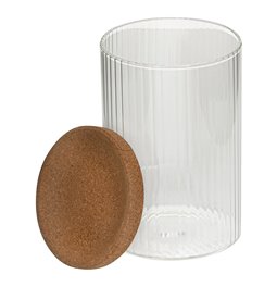 LOT ORGANISER x2, glass, with cork wood pad and lids, H13.6x17.6x9.6cm