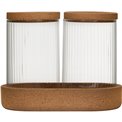 LOT ORGANISER x2, glass, with cork wood pad and lids, H13.6x17.6x9.6cm