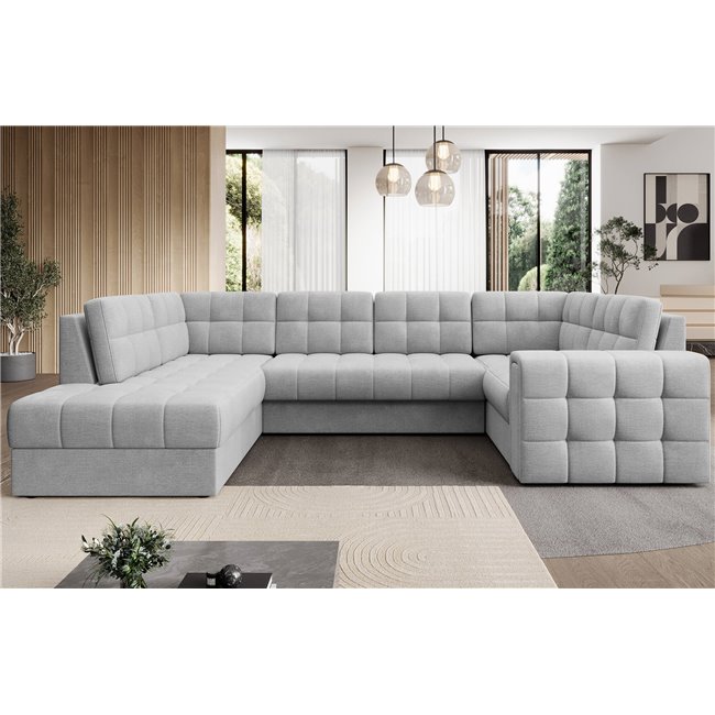 Corner sofa Elewett L, sleeping function, Monolith 84, velvet, grey, H82x299x198cm