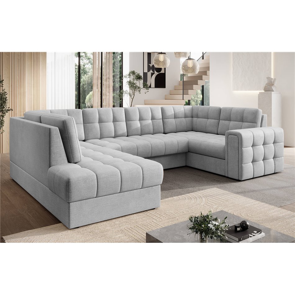 Corner sofa Elewett L, sleeping function, Monolith 84, velvet, grey, H82x299x198cm