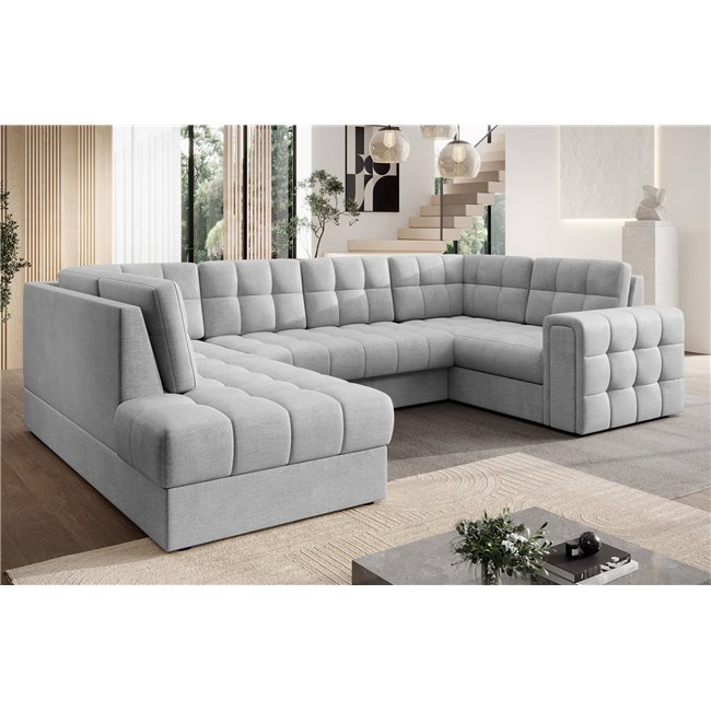 Corner sofa Elewett L, sleeping function, Monolith 84, velvet, grey, H82x299x198cm