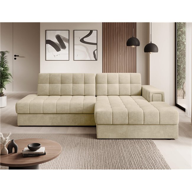 Corner sofa Elezalt R, sleeping function, Monolith 04, velvet, beige, H82x240x150cm