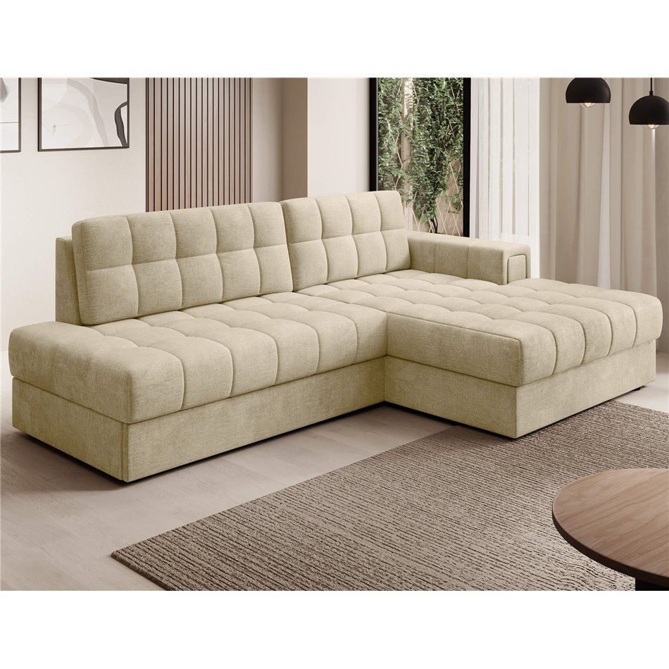 Corner sofa Elezalt R, sleeping function, Monolith 04, velvet, beige, H82x240x150cm