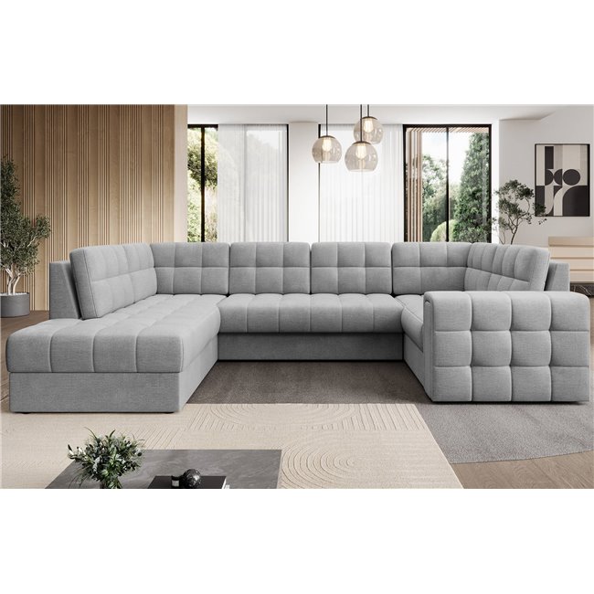 Corner sofa Elewett L, sleeping function, Monolith 85, velvet, grey, H82x299x198cm