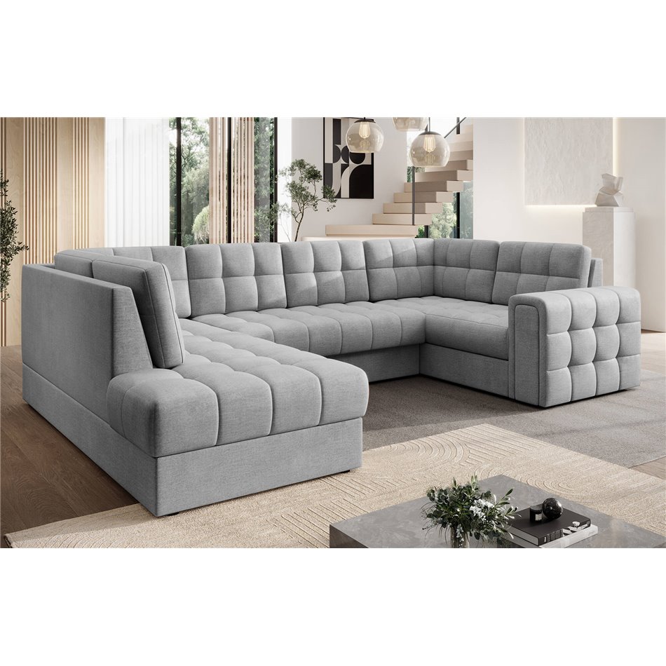 Corner sofa Elewett L, sleeping function, Monolith 85, velvet, grey, H82x299x198cm