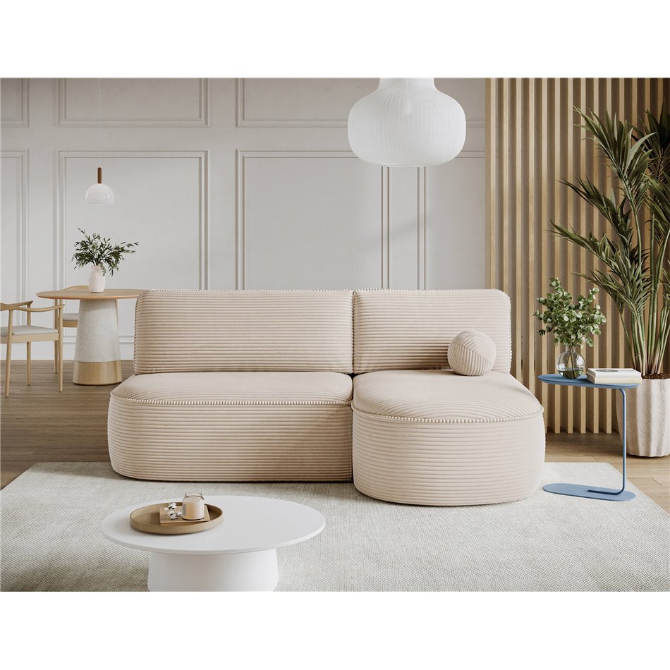 Corner sofa Elivosa R, sleeping function, Jarell 18, corduroy, beige, H93x220x144cm