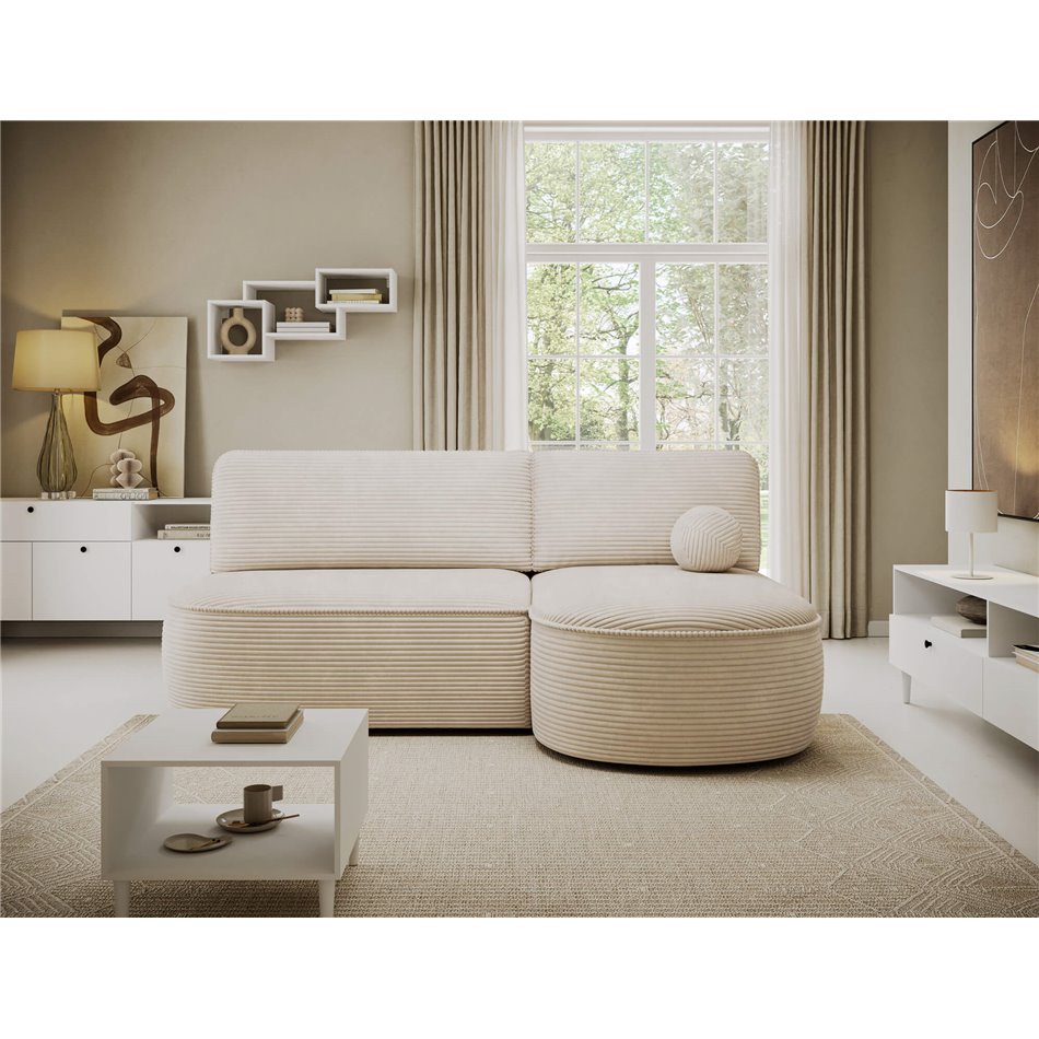 Corner sofa Elivosa R, sleeping function, Jarell 18, corduroy, beige, H93x220x144cm
