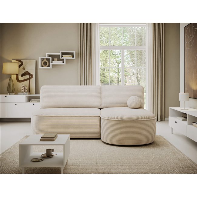 Corner sofa Elivosa R, sleeping function, Jarell 18, corduroy, beige, H93x220x144cm
