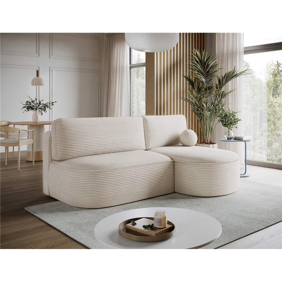 Corner sofa Elivosa R, sleeping function, Jarell 18, corduroy, beige, H93x220x144cm