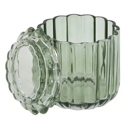 Round cotton jar GREEN FLOREA, D10.8cm H11.4cm