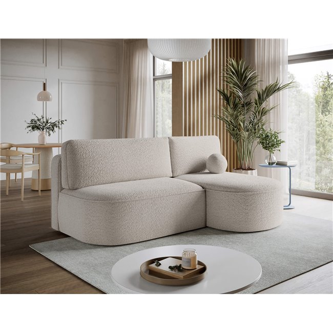 Corner sofa Elivosa R, sleeping function, Royal 18, boucle, beige, H93x220x144cm