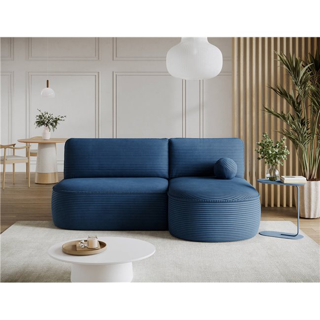 Corner sofa Elivosa R, sleeping function, Jarell 40, corduroy, dark blue, H93x220x144cm