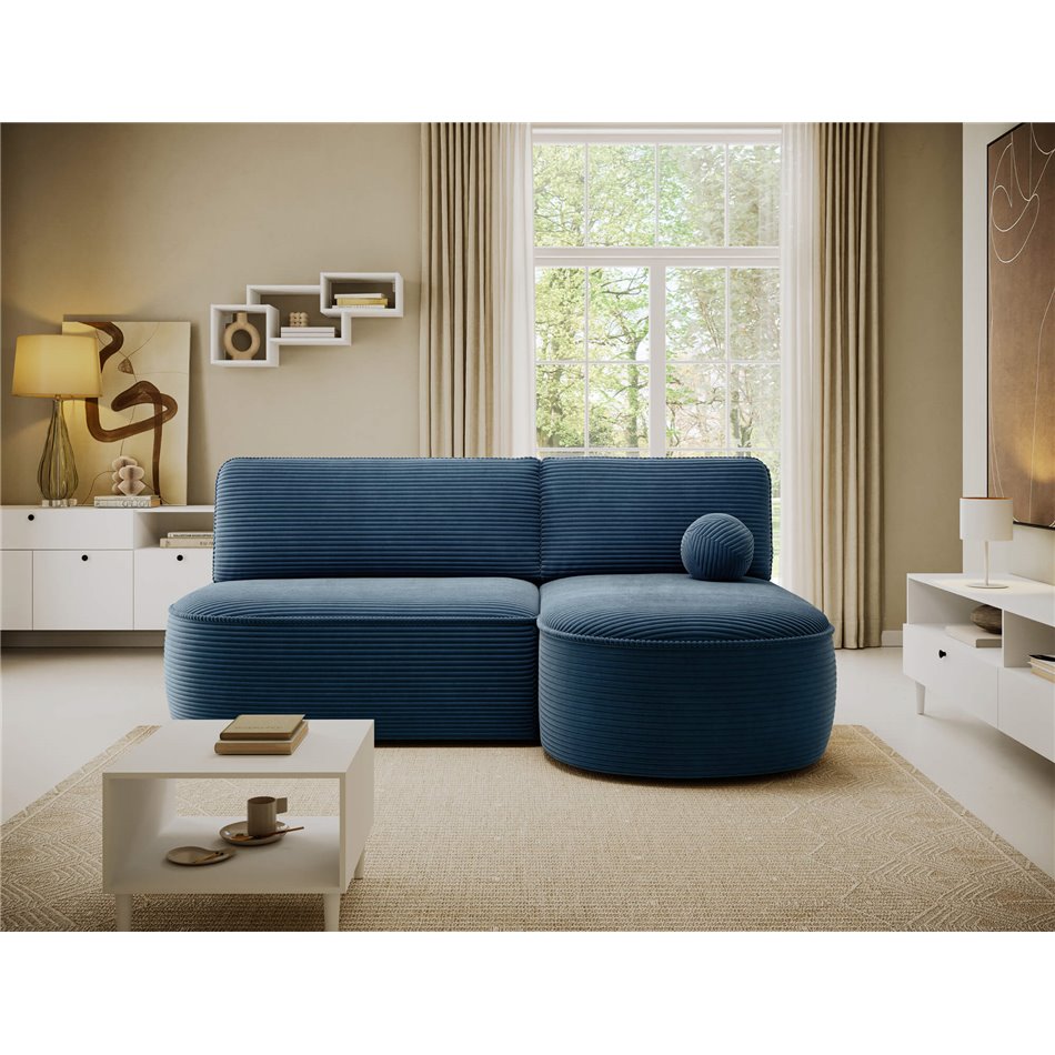 Corner sofa Elivosa R, sleeping function, Jarell 40, corduroy, dark blue, H93x220x144cm