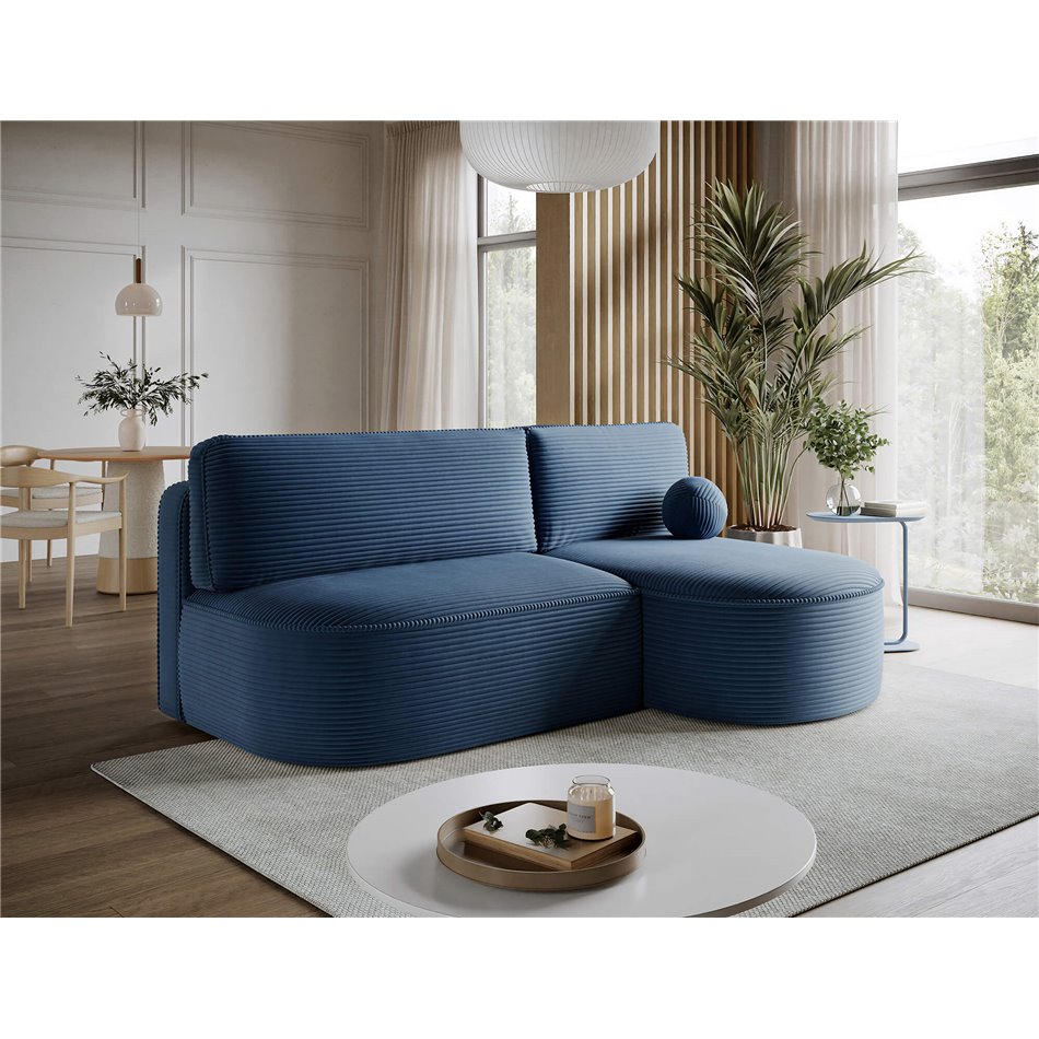 Corner sofa Elivosa R, sleeping function, Jarell 40, corduroy, dark blue, H93x220x144cm