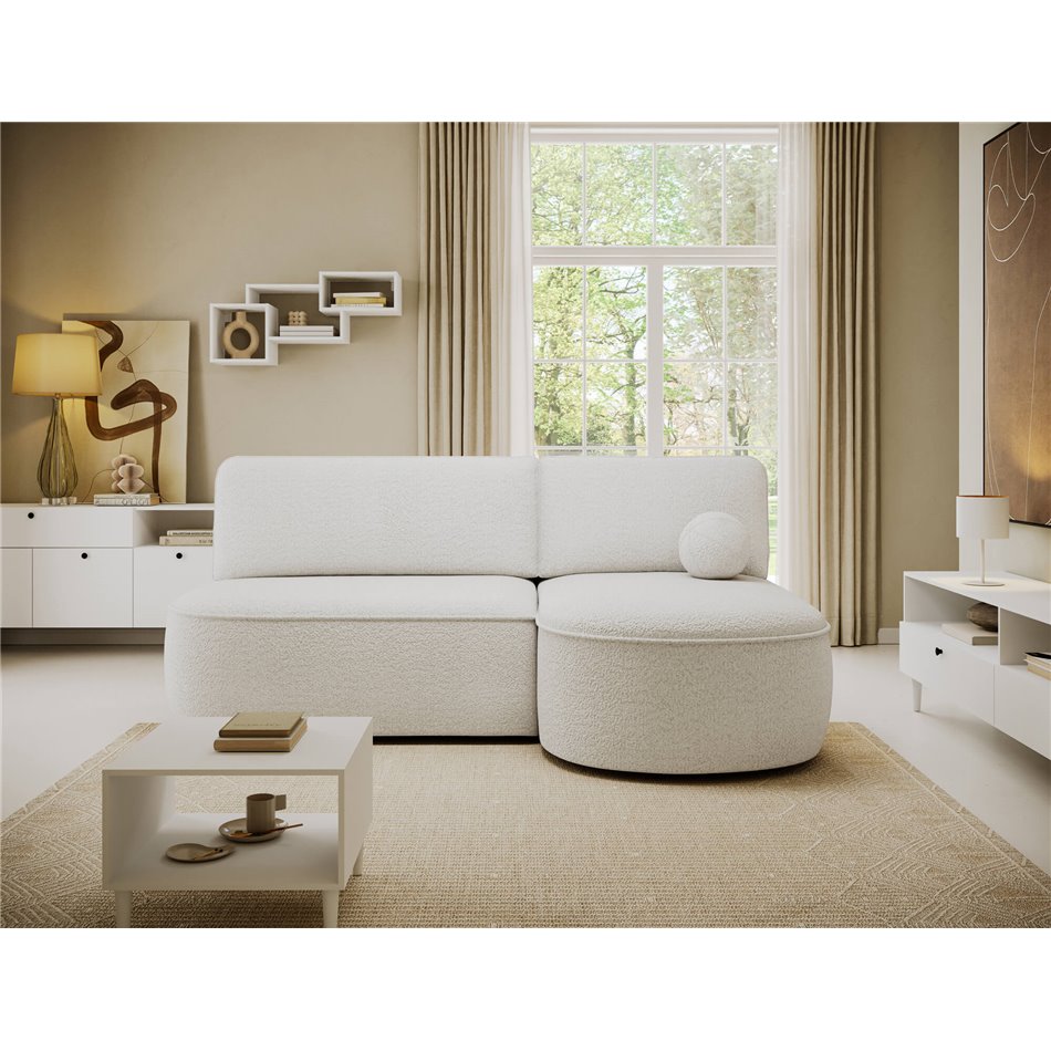 Corner sofa Elivosa R, sleeping function, Royal 01, boucle, white, H93x220x144cm