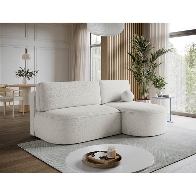 Corner sofa Elivosa R, sleeping function, Royal 01, boucle, white, H93x220x144cm