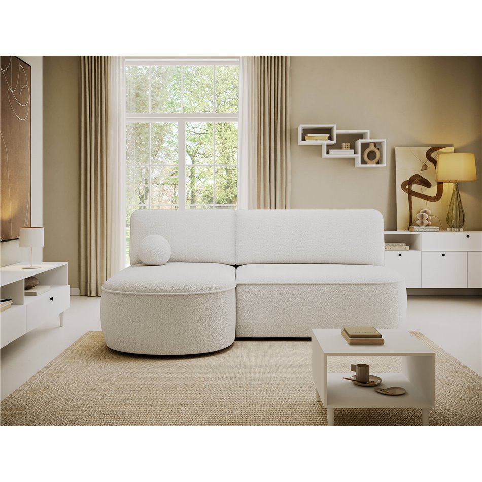 Corner sofa Elivosa L, sleeping function, Royal 01, boucle, white, H93x220x144cm
