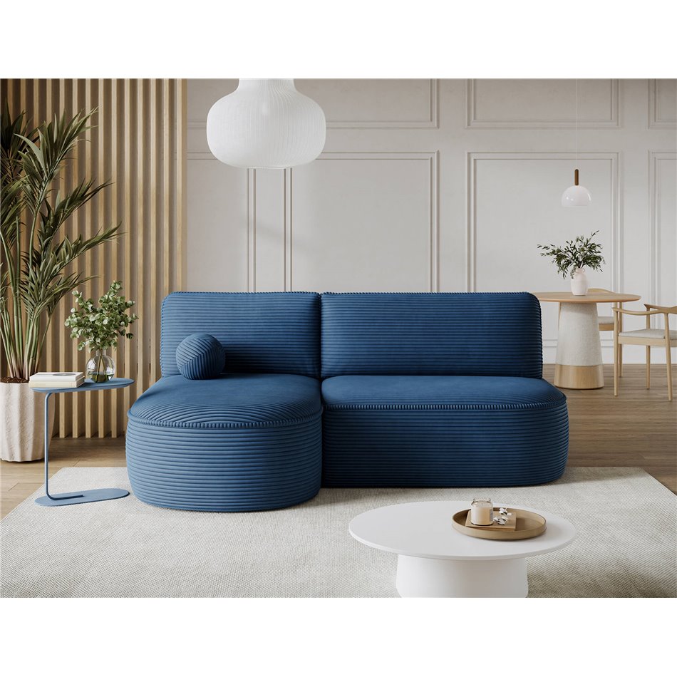 Corner sofa Elivosa L, sleeping function, Jarell 40, corduroy, dark blue, H93x220x144cm