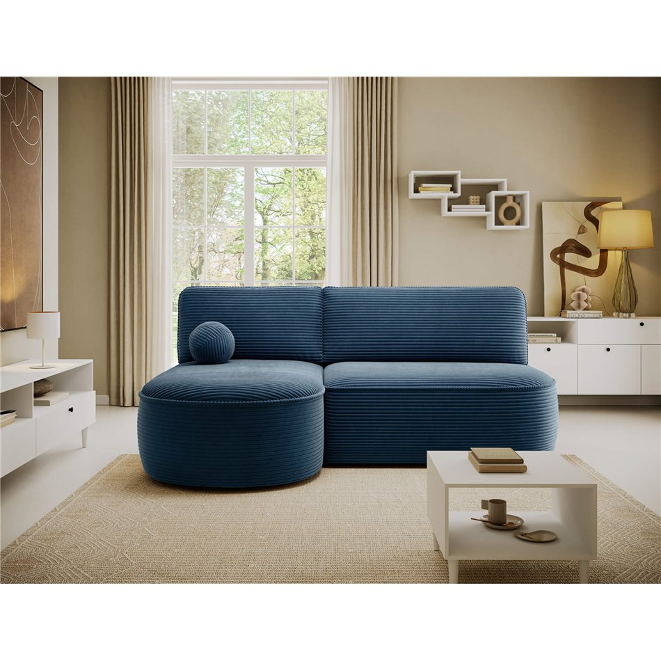 Corner sofa Elivosa L, sleeping function, Jarell 40, corduroy, dark blue, H93x220x144cm