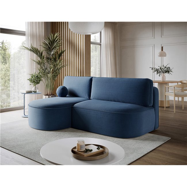Corner sofa Elivosa L, sleeping function, Jarell 40, corduroy, dark blue, H93x220x144cm