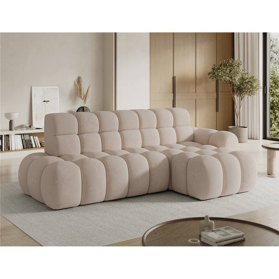 Corner sofa Eleedro R, electrically extendable, Calmora 18, beige, H98x283x165cm